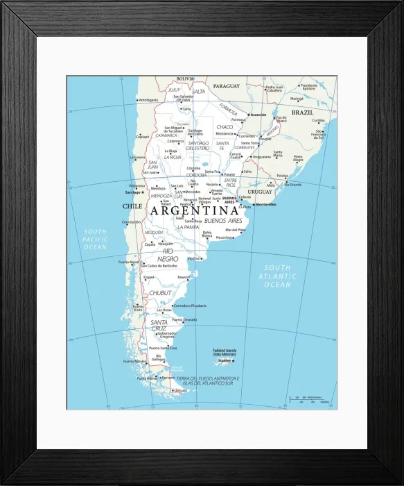 Framed Print : Agentina Refernce Map Framed Print : Agentina Refernce Map