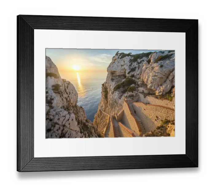 Framed Print : Capo Caccia, Alghero, Sardinia. the Incredible staircase of Neptuno grotto at sunset Framed Print : Capo Caccia, Alghero, Sardinia. the Incredible staircase of Neptuno grotto at sunset