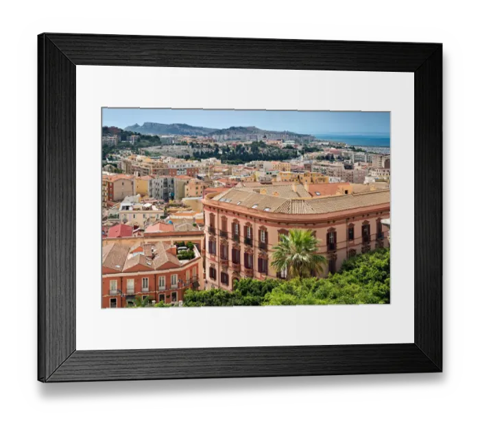 Framed Print : Elevated view from the historic district of Castello over the city of Cagliari Framed Print : Elevated view from the historic district of Castello over the city of Cagliari