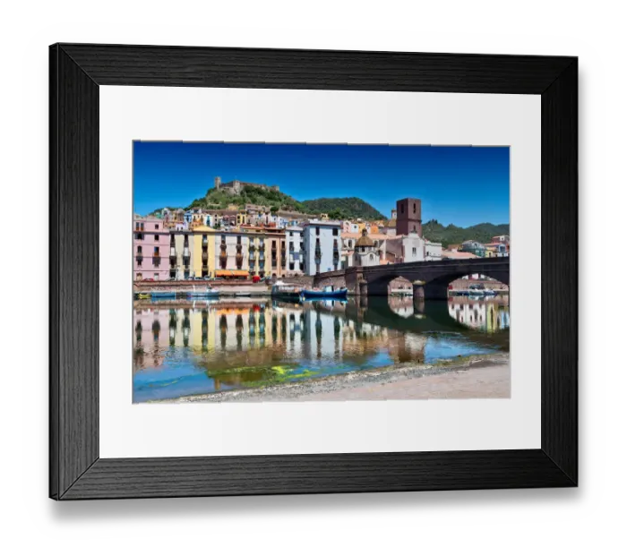 Framed Print : View over the colourful town of Bosa and its medieval castle along the Temo river Framed Print : View over the colourful town of Bosa and its medieval castle along the Temo river