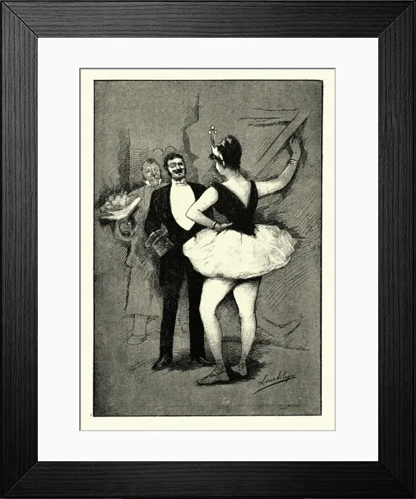 Framed Print : Victorian admirer bringing flowers to showgirl ballerina after the show 19th Century Framed Print : Victorian admirer bringing flowers to showgirl ballerina after the show 19th Century