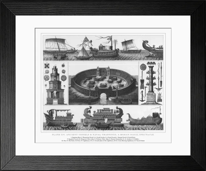 Framed Print : Ancient Vessels and Naval Trappings Engraving, 1851 Framed Print : Ancient Vessels and Naval Trappings Engraving, 1851