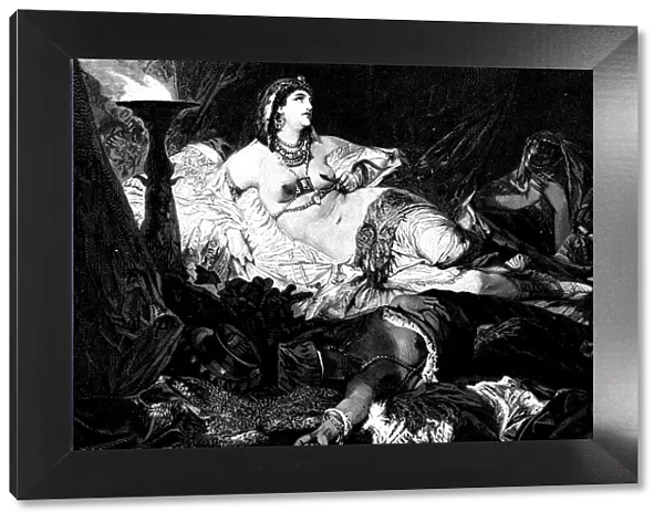 Antique illustration of Cleopatras death