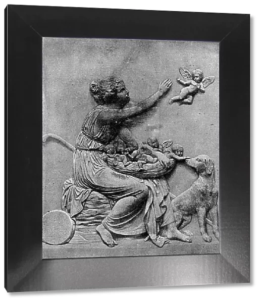 Shepherdess with a Cupids Nest, Bas-Relief Sculpture by Bertel Thorvaldsen - 19th