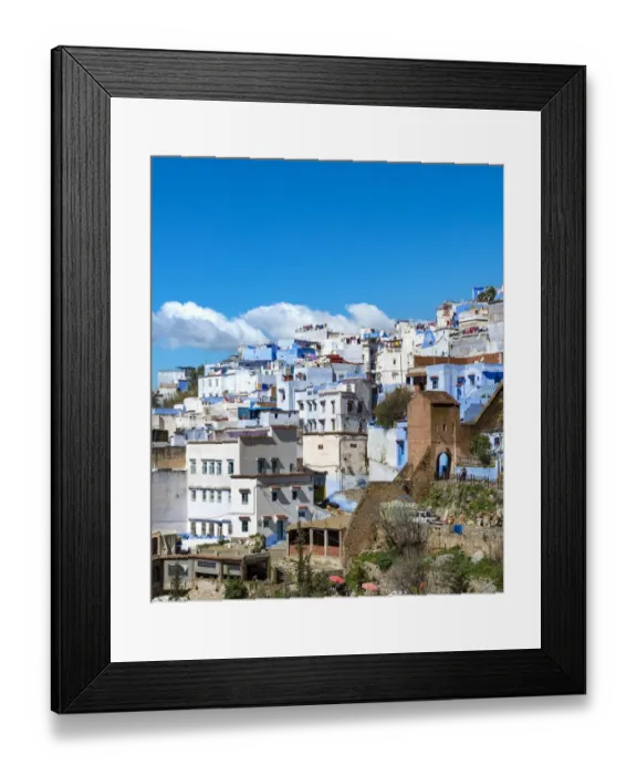 Framed Print : View on blue houses of the medina of Chefchaouen, Chaouen, reef mountains Framed Print : View on blue houses of the medina of Chefchaouen, Chaouen, reef mountains
