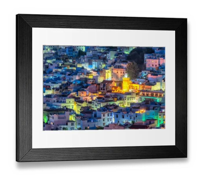 Framed Print : A view of the blue city of Chefchaouen in the Rif mountains, Morocco M Framed Print : A view of the blue city of Chefchaouen in the Rif mountains, Morocco M