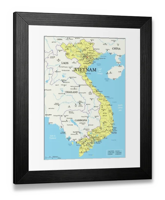 Framed Print : Vietnam Reference Map Framed Print : Vietnam Reference Map