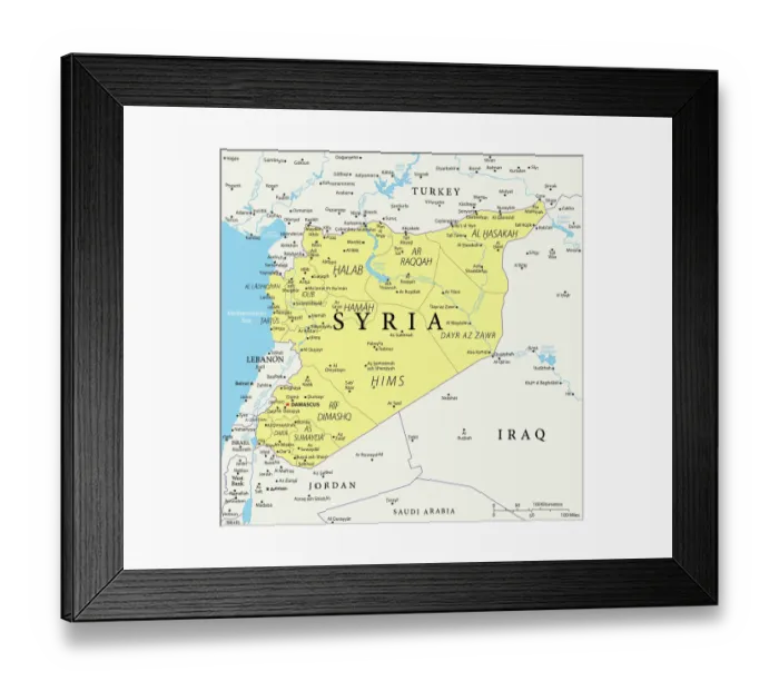 Framed Print : Syria Reference Map Framed Print : Syria Reference Map