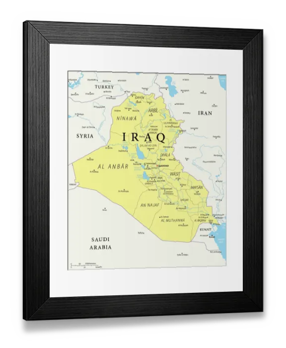 Framed Print : Iraq Reference Map Framed Print : Iraq Reference Map