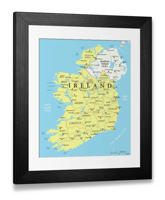 Framed Print : Ireland Reference Map Framed Print : Ireland Reference Map