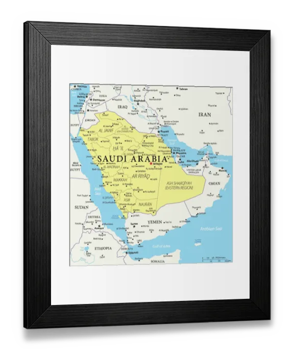 Framed Print : Saudi Arabia Reference Map