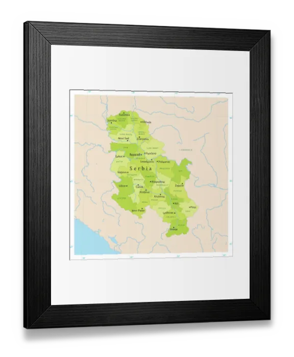Framed Print : Serbia Reference Map Framed Print : Serbia Reference Map