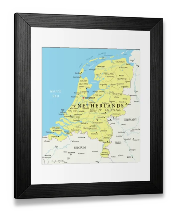 Framed Print : Netherlands Reference Map Framed Print : Netherlands Reference Map
