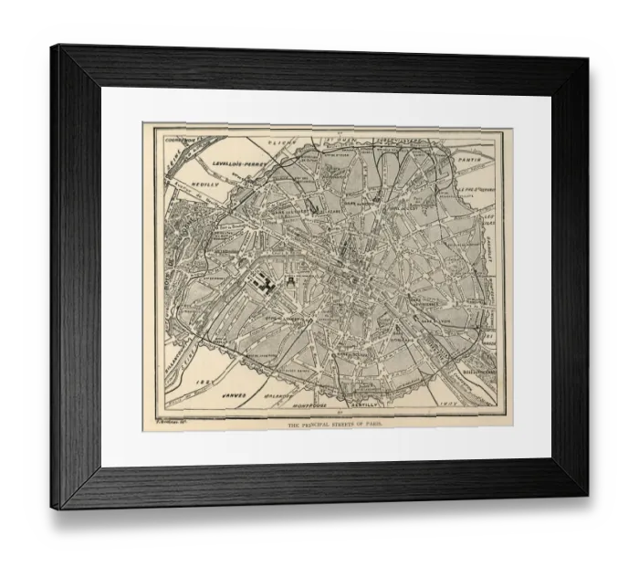 Framed Print : Vintage street map of Paris, France, 1890s, 19th Century Framed Print : Vintage street map of Paris, France, 1890s, 19th Century
