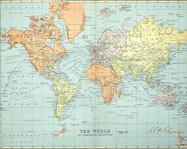 Old map of the World Map, Published 1894