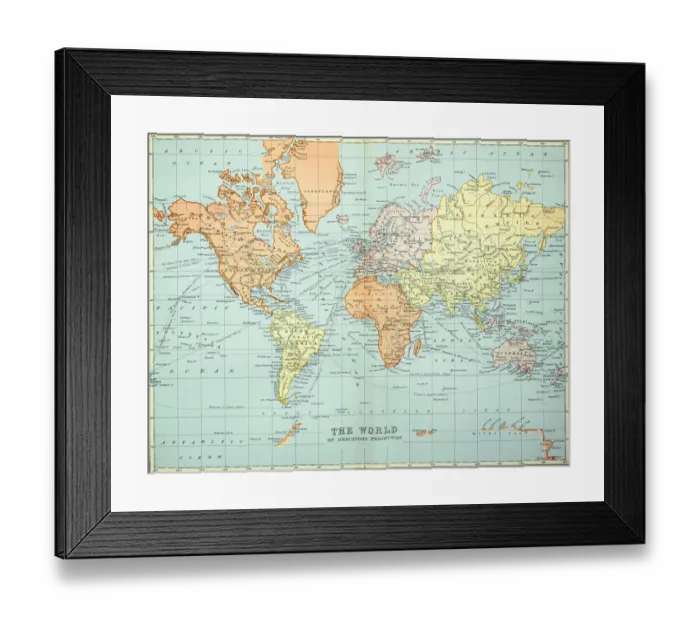 Framed Print : Old map of the World Map, Published 1894 Framed Print : Old map of the World Map, Published 1894