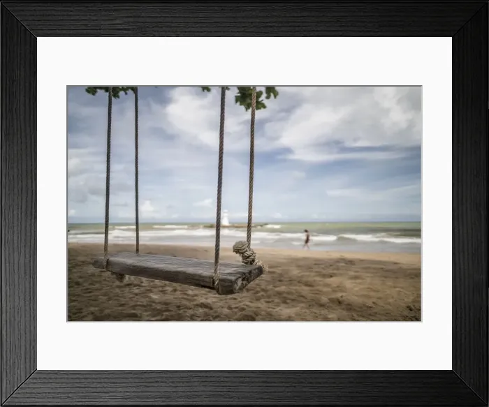 Framed Print : Woodern swing on the beach Framed Print : Woodern swing on the beach