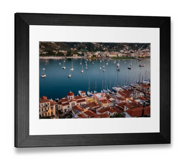 Framed Print : Sunset on Poros island in Aegean sea, Greece Framed Print : Sunset on Poros island in Aegean sea, Greece