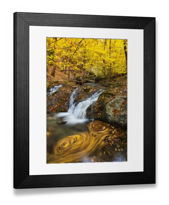 Framed Print : Beautiful waterfall in forest, autumn landscape