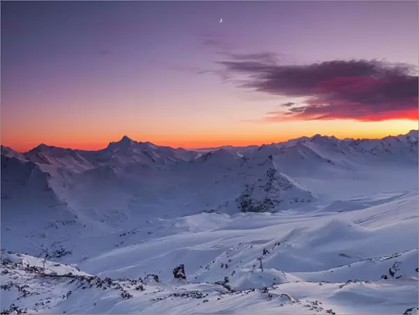 View from Mount Elbrus to the Main Caucasian Range at sunset