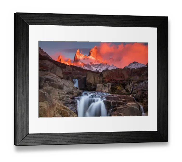 Framed Print : Beautiful view with waterfall and Fitz Roy mountain. Patagonia, Argentina Framed Print : Beautiful view with waterfall and Fitz Roy mountain. Patagonia, Argentina