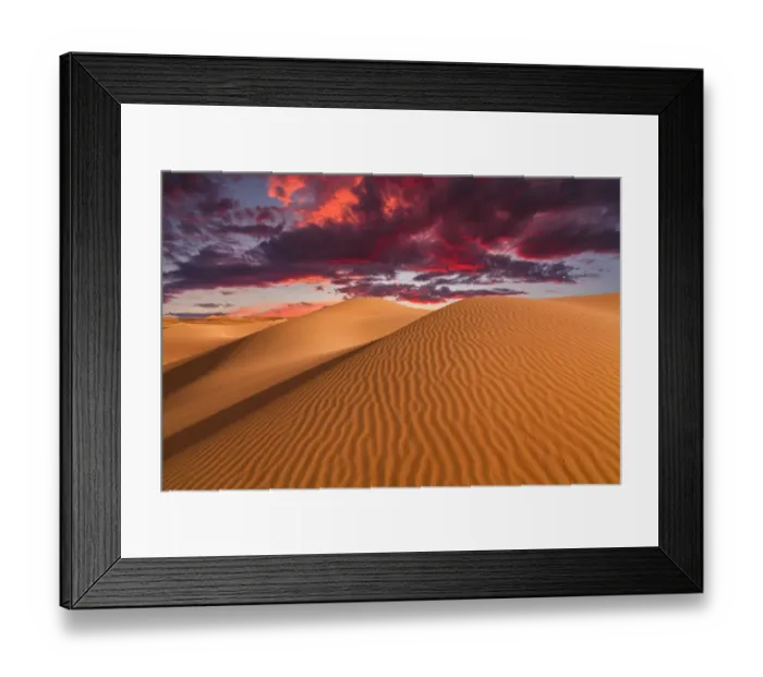 Framed Print : Sand dunes in the desert at sunset Framed Print : Sand dunes in the desert at sunset