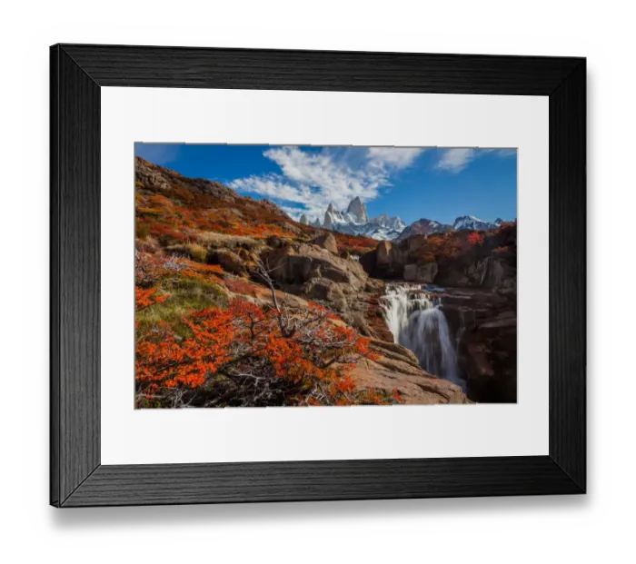 Framed Print : Beautiful waterfall and Mount Fitz Roy. Patagonia, Argentina