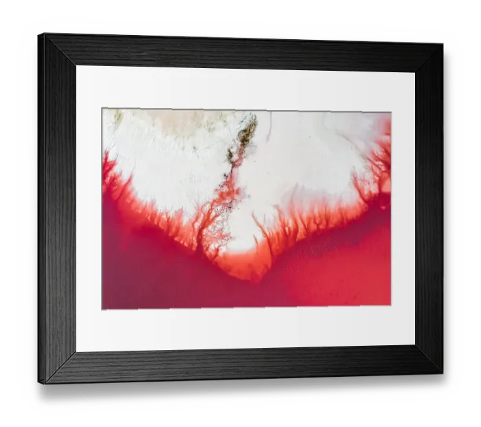 Framed Print : Aerial view of the salty pink lake. Pink Salt Lake Hutt Lagoon