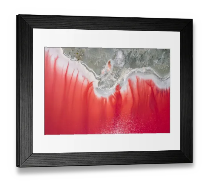Framed Print : Aerial view of the salty pink lake. Pink Salt Lake Hutt Lagoon