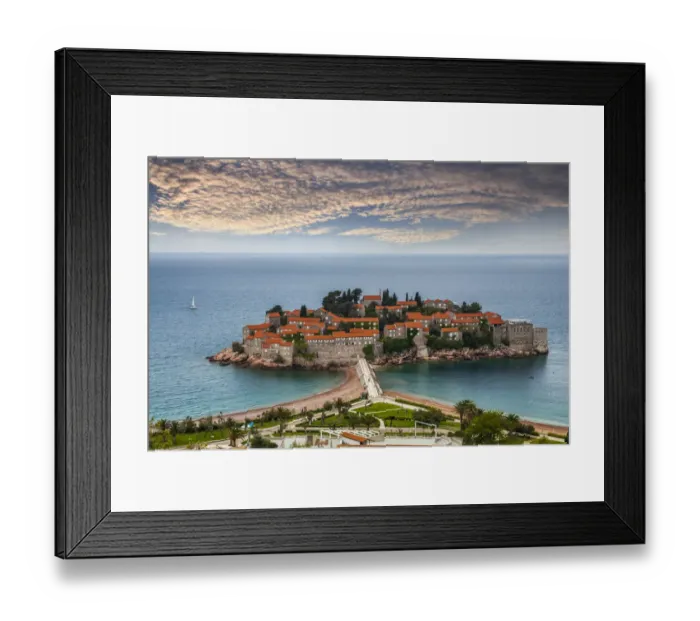 Framed Print : View of Sveti Stefan resort-island, Montenegro Framed Print : View of Sveti Stefan resort-island, Montenegro