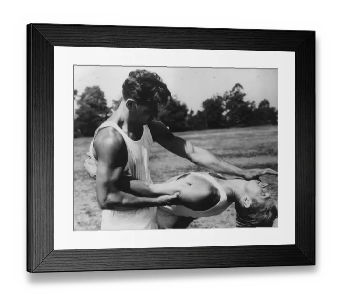 Framed Print : Judo. circa 1930: Two male adults practicing Judo outside Framed Print : Judo. circa 1930: Two male adults practicing Judo outside