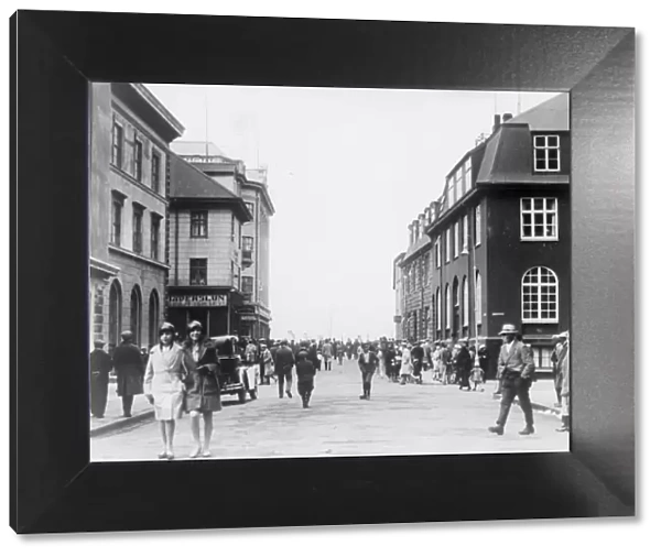 Rykjavik. 1930: Main street of Rykjavik, capital of Iceland on the occasion