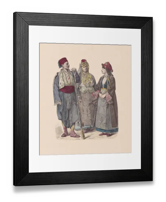 Framed Print : 19th century, Turkish costumes, hand-colored wood engraving, published ca. 1880 Framed Print : 19th century, Turkish costumes, hand-colored wood engraving, published ca. 1880