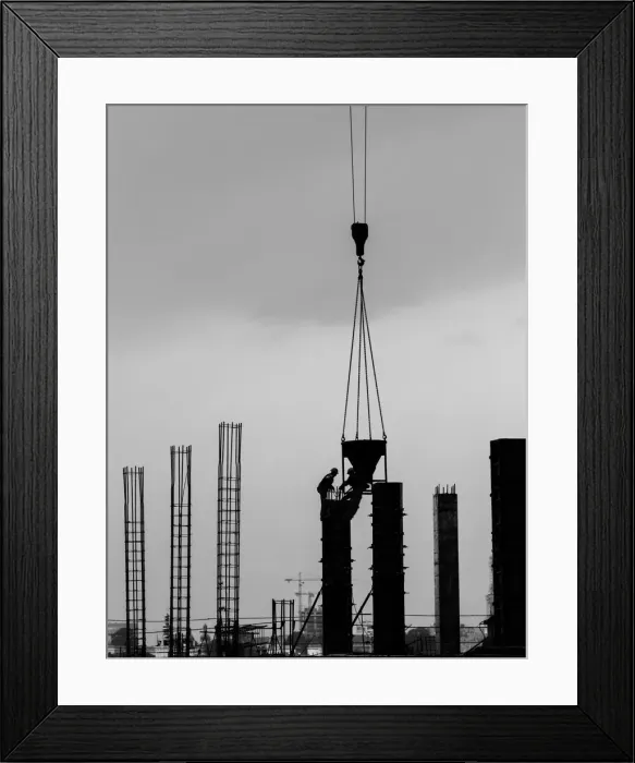 Framed Print : Construction crane silhouettes Framed Print : Construction crane silhouettes