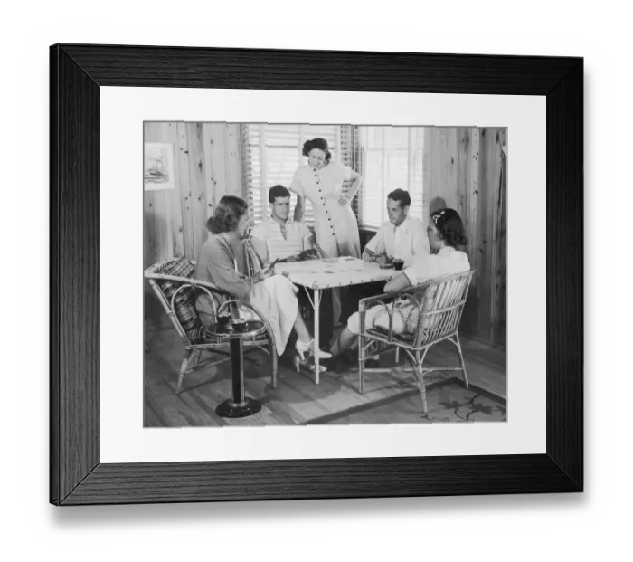 Framed Print : Group of young people playing cards (B&W) Framed Print : Group of young people playing cards (B&W)