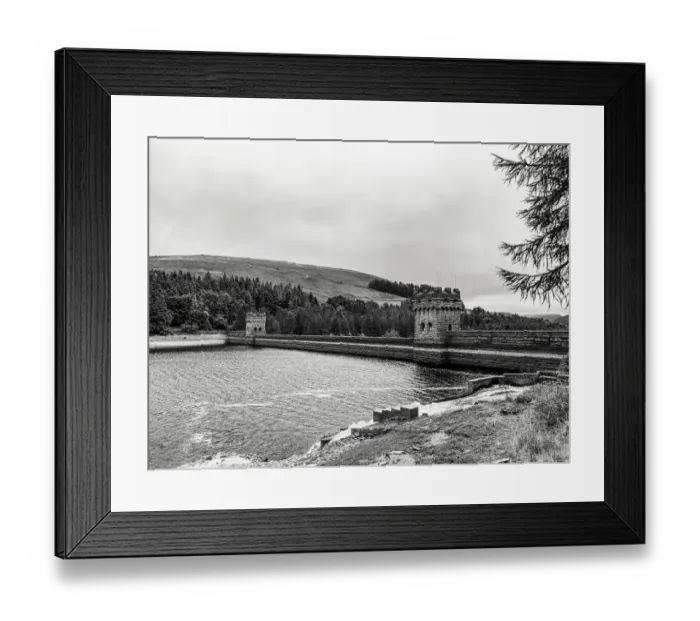 Framed Print : Derwent dam black and white Framed Print : Derwent dam black and white
