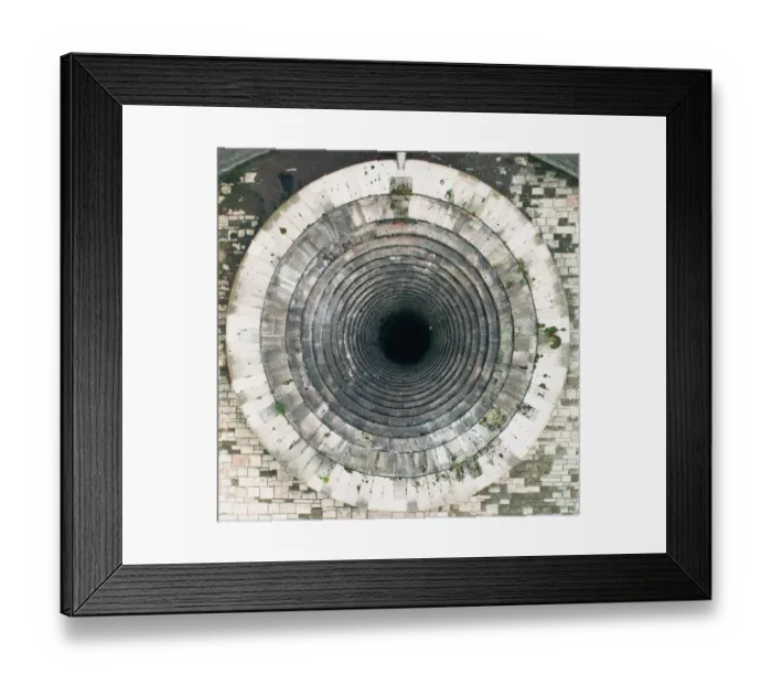 Framed Print : An aerial daytime view of a sinkhole in the Ladybower Reservoir - stock photo Framed Print : An aerial daytime view of a sinkhole in the Ladybower Reservoir - stock photo