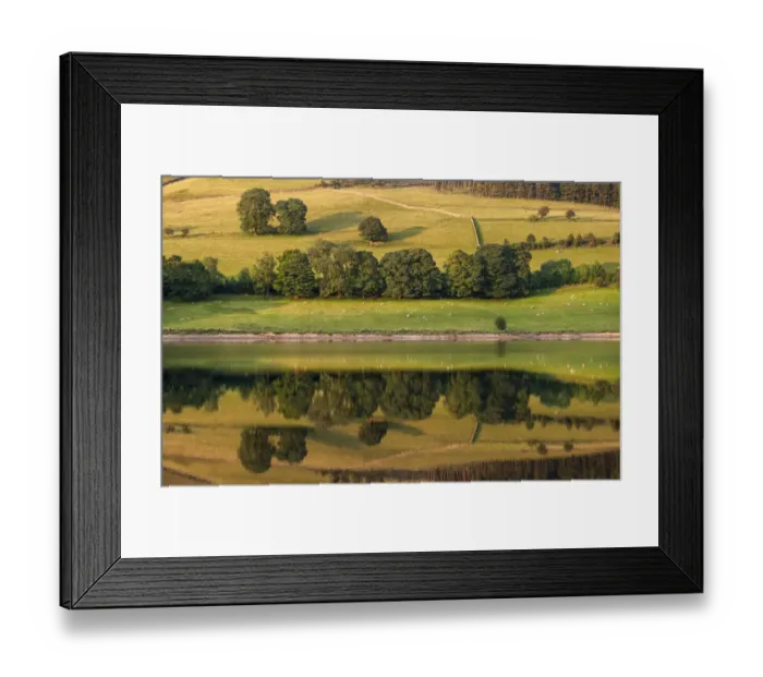 Framed Print : Landscape symmetry, Ladybower reservoir