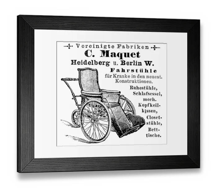 Framed Print : Ad for C. Maquet wheelchairs, Heidelberg, Berlin Framed Print : Ad for C. Maquet wheelchairs, Heidelberg, Berlin