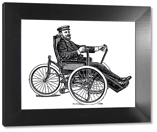 Man in a wheelchair with 3 wheels on white background
