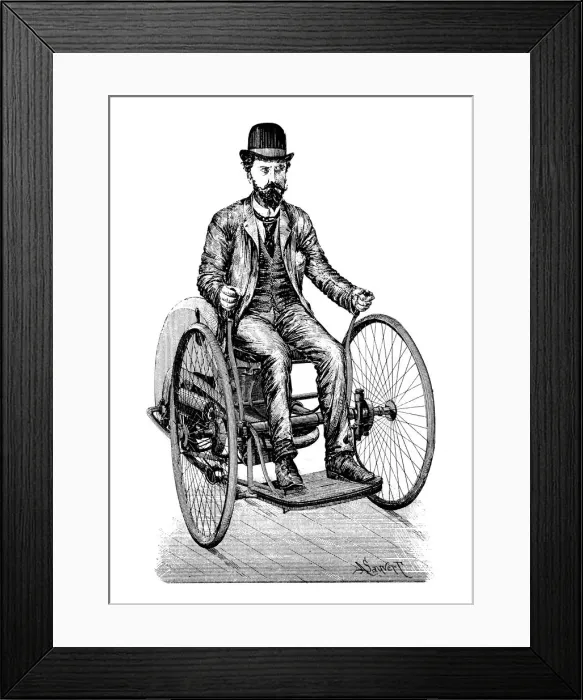 Framed Print : Antique scientific engraving illustration: Motorized Tricycle Framed Print : Antique scientific engraving illustration: Motorized Tricycle