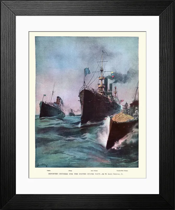 Framed Print : Fleet of United States Navy warships, Cruisers and torpedo boat, 19th Century Framed Print : Fleet of United States Navy warships, Cruisers and torpedo boat, 19th Century