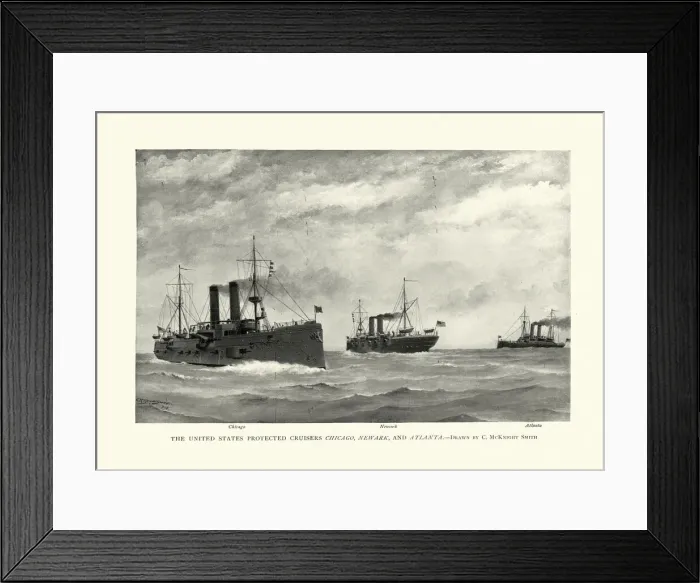 Framed Print : Fleet of US Navy warships, late 19th Century, Chicago, Newark, Atlanta Framed Print : Fleet of US Navy warships, late 19th Century, Chicago, Newark, Atlanta