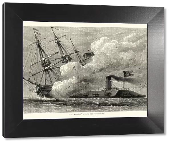 American civil war naval battle, CSS Virginia sinking the Cumberland