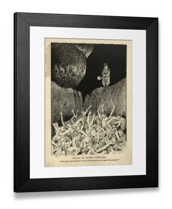 Framed Print : Satirical cartoon sketch on hell, Board of Trade Gamblers, Victorian Framed Print : Satirical cartoon sketch on hell, Board of Trade Gamblers, Victorian