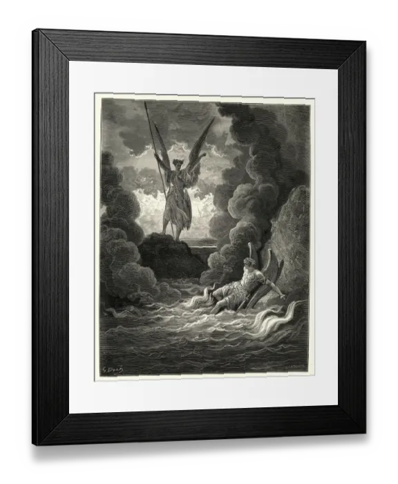 Framed Print : Miltons Paradise Lost - Gustave Dore - His mighty stature Framed Print : Miltons Paradise Lost - Gustave Dore - His mighty stature