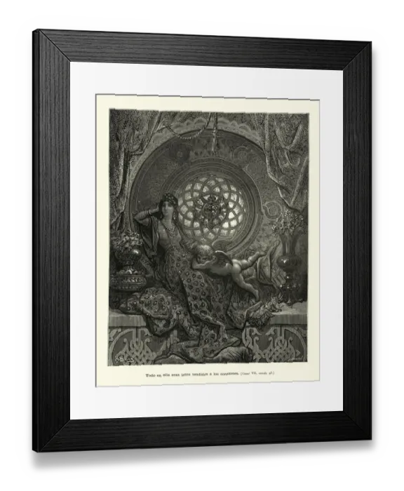 Framed Print : Medieval Princess in her boudoir with cupid, Orlando Furioso Framed Print : Medieval Princess in her boudoir with cupid, Orlando Furioso