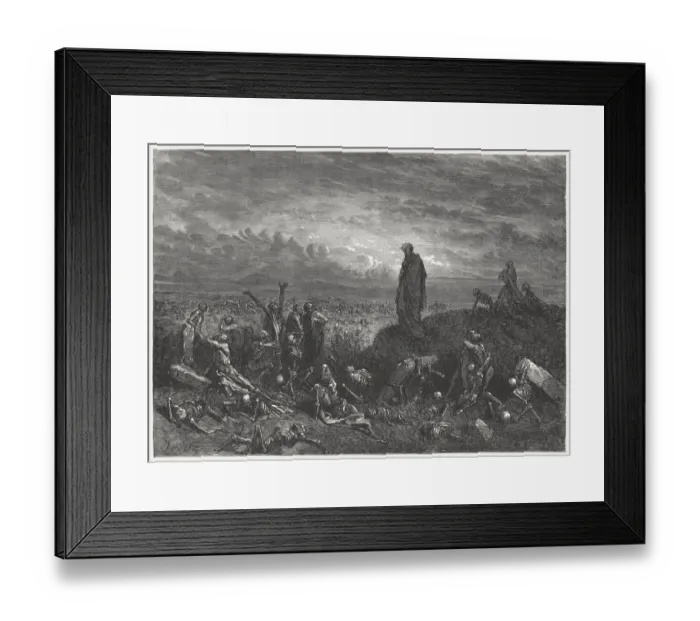 Framed Print : Valley of Dry Bones (Ezekiel 37), wood engraving, published 1886 Framed Print : Valley of Dry Bones (Ezekiel 37), wood engraving, published 1886