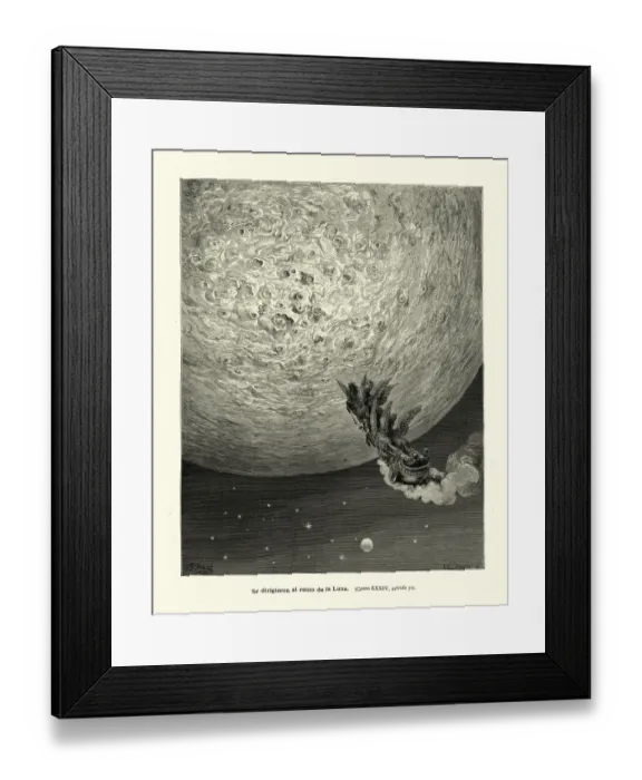 Framed Print : Flying to the moon on a magic chariot, Medieval fantasy