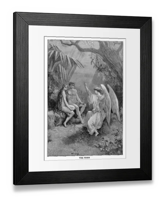 Framed Print : Old engraved illustration of The Conference With The Angel Raphael (Gustave Dore) The Garden of Eden